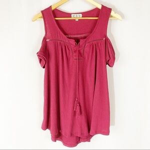 Pink‎ Rose Pink Cold Shoulder Flowy Top